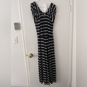 Loralette Maxi Dress Black White Stripe Front Slit 3X Plus Size